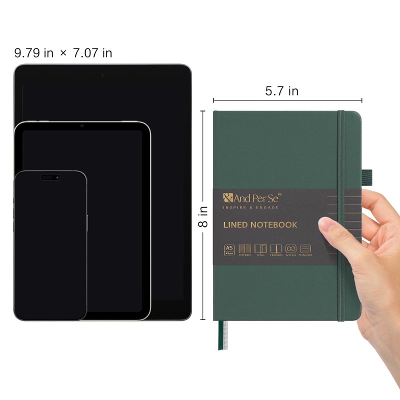 ⩓ Per Se Lined Journal Notebook، 160 صفحة، A5 5.7 × 8 بوصة مجلات ورقية سميكة مسطرة بالكلية للكتابة، دفاتر ملاحظات ذات غلاف فني للنساء والرجال والمدرسة (عبوة واحدة، أخضر) - Image 2